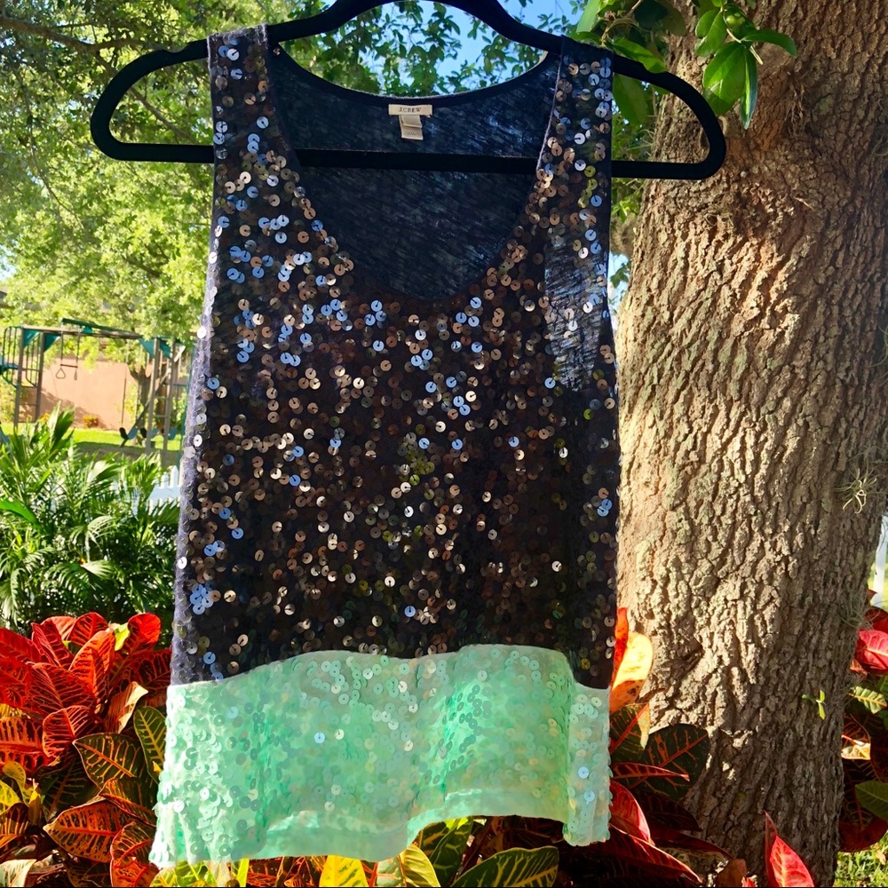 J. Crew Sequin Colorblock Tank Navy & Mint EUC